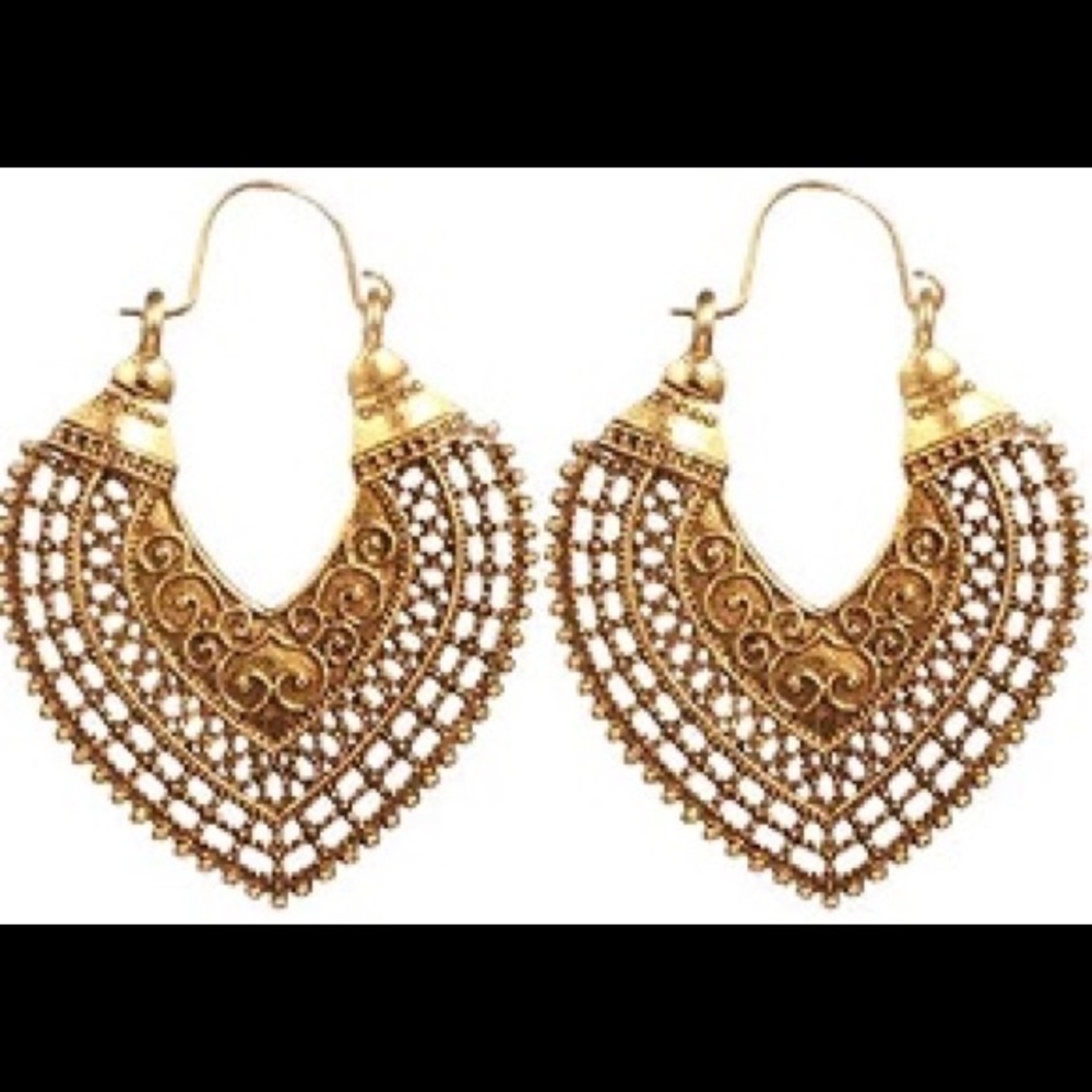 :: ⚜️Exotic Bohemian GOLD Dangle Earrings - Picture 5 of 7
